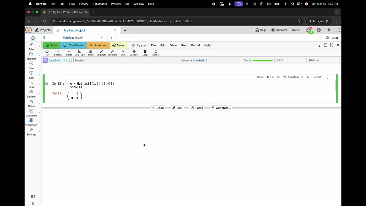 How to Create Matrices Using SageMath in Jupyter with CoCalc