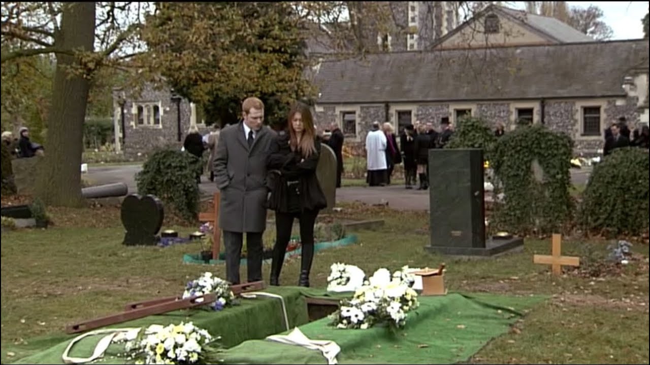 Eastenders Archie’s body is laid to rest and Stacey spits in Archie’s grave wanting him to rot scene