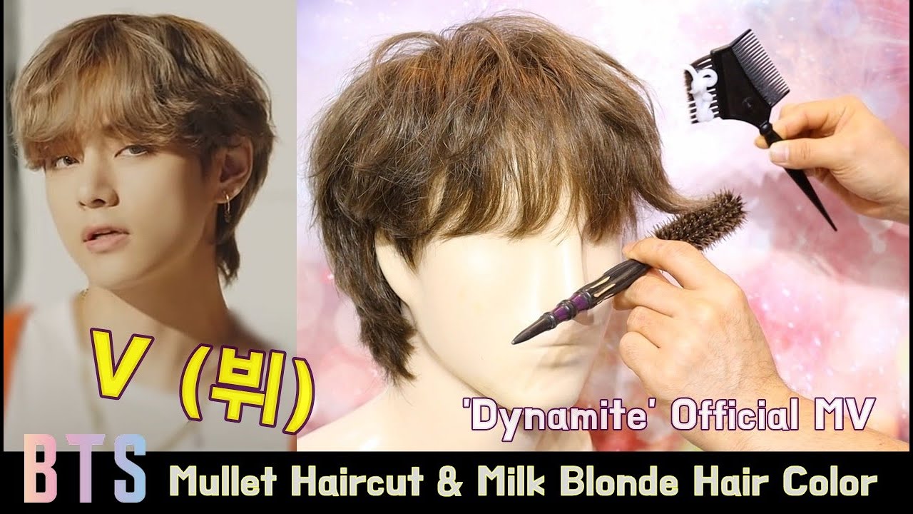 BTS V(뷔) 'Dynamite' Mullet Hair Cut & Milk Blond Color Dye