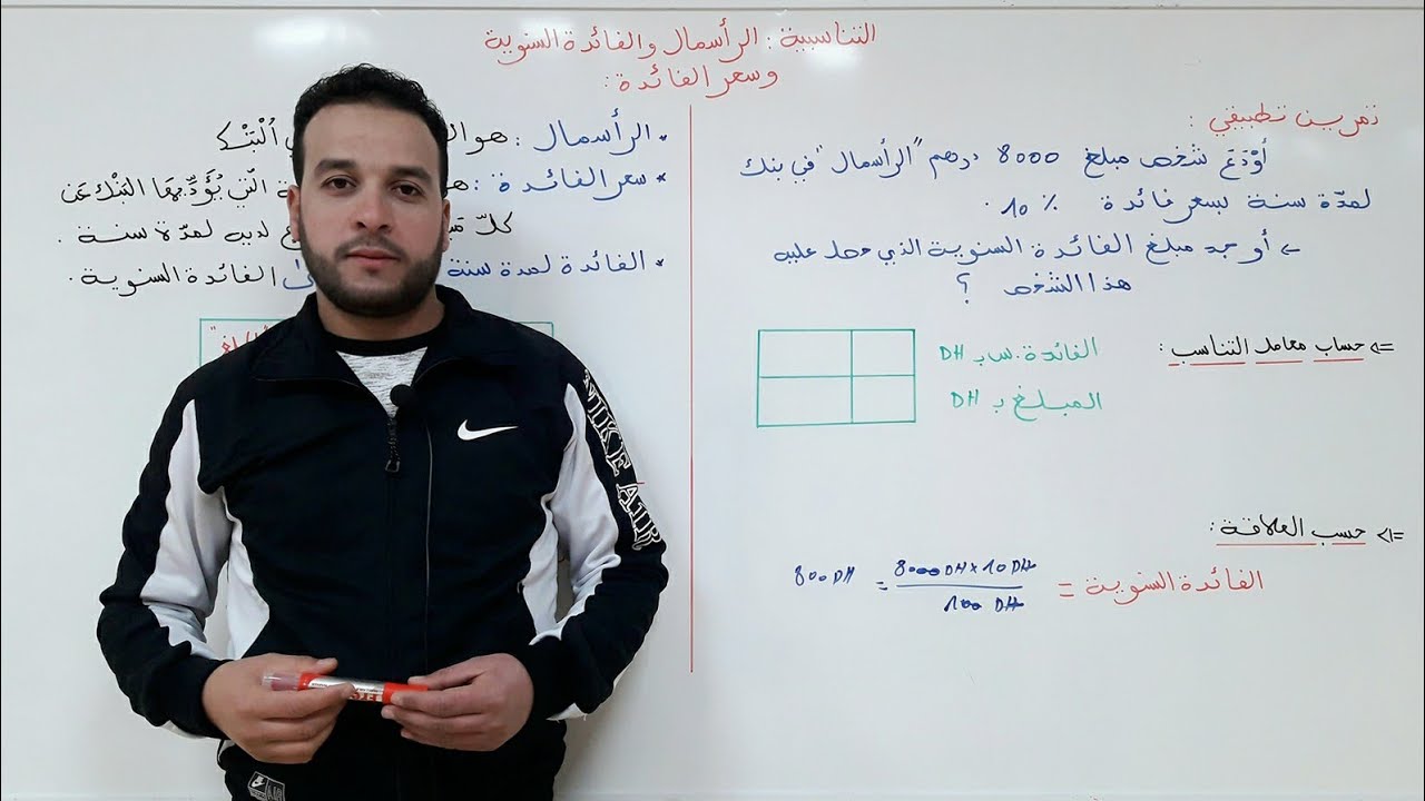 التناسبية: الرأسمال والفائدة السنوية وسعر الفائدة + تمرين تطبيقي.