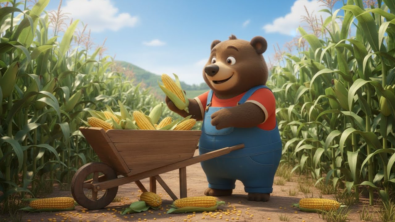 Watch How This Baby Bear Learns to Plant & Harvest Corn! A Paw some Guide! | Baby Bear Farm