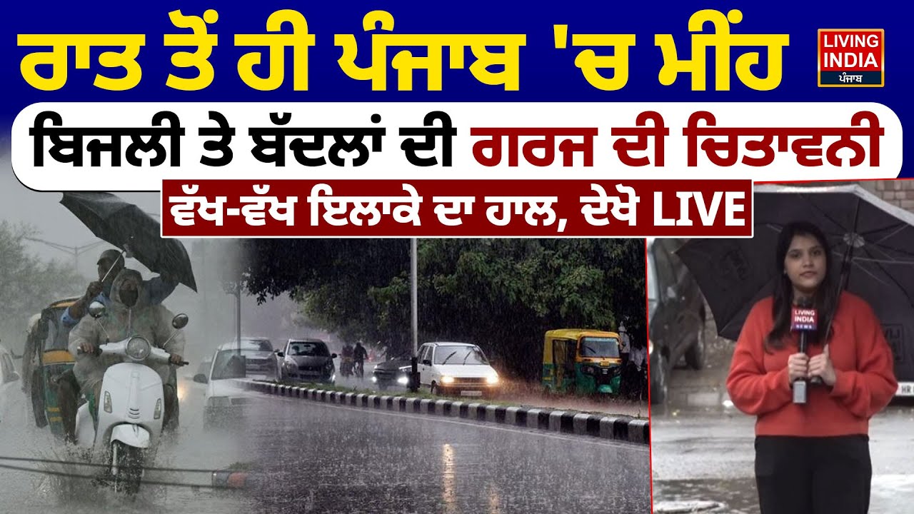 ਰਾਤ ਤੋਂ ਹੀ Punjab 'ਚ ਮੀਂਹ ਬਿਜਲੀ ਤੇ ਬੱਦਲਾਂ ਦੀ ਗਰਜ ਦੀ ਚਿਤਾਵਨੀ, ਵੱਖ-ਵੱਖ ਇਲਾਕੇ ਦਾ ਹਾਲ | Punjab Weather