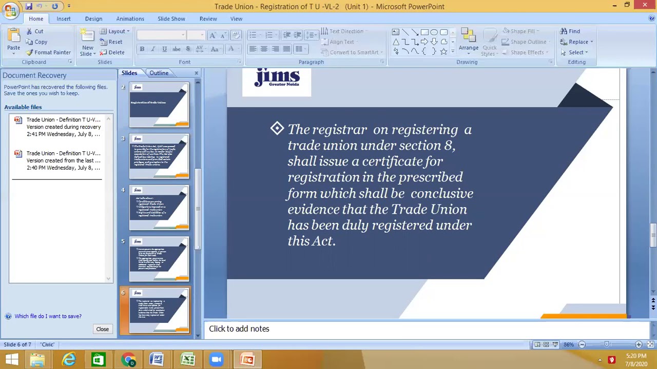 Registration of Trade Union V L 2 (Unit-1)