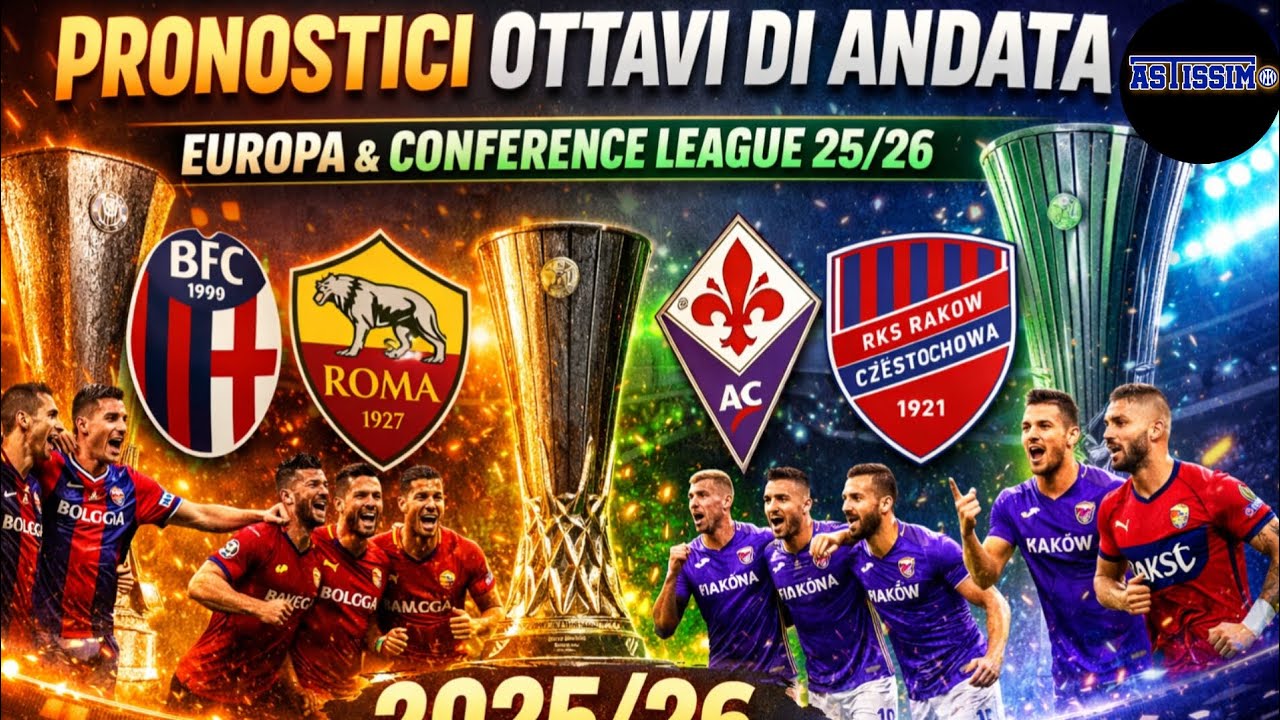 PRONOSTICO CONFERENCE e EUROPA LEAGUE 25/26, OTTAVI d ANDATA. FIORENTINA, ROMA, ASTON VILLA, BOLOGNA