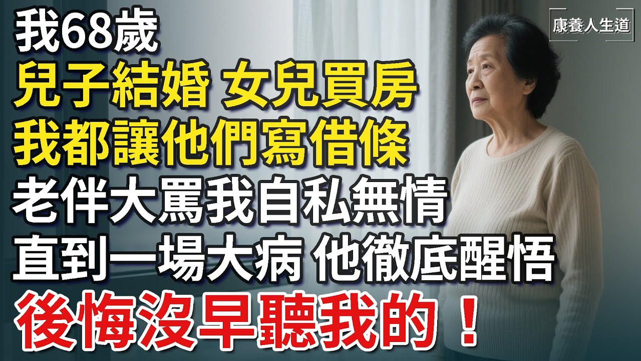 我68歲，兒子結婚，女兒買房，我都讓他們寫借條，老伴大罵我自私無情，直到一場大病，他徹底醒悟，後悔沒早聽我的！【康養人生道】 #康養人生道 #上了年紀該明白的事 #養老 #聰明老人 #長壽秘密