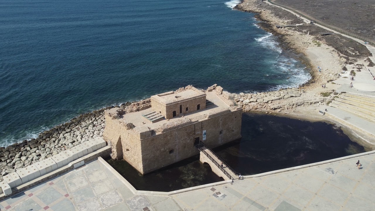 Short drone view of the Paphos harbour located in Kato Paphos