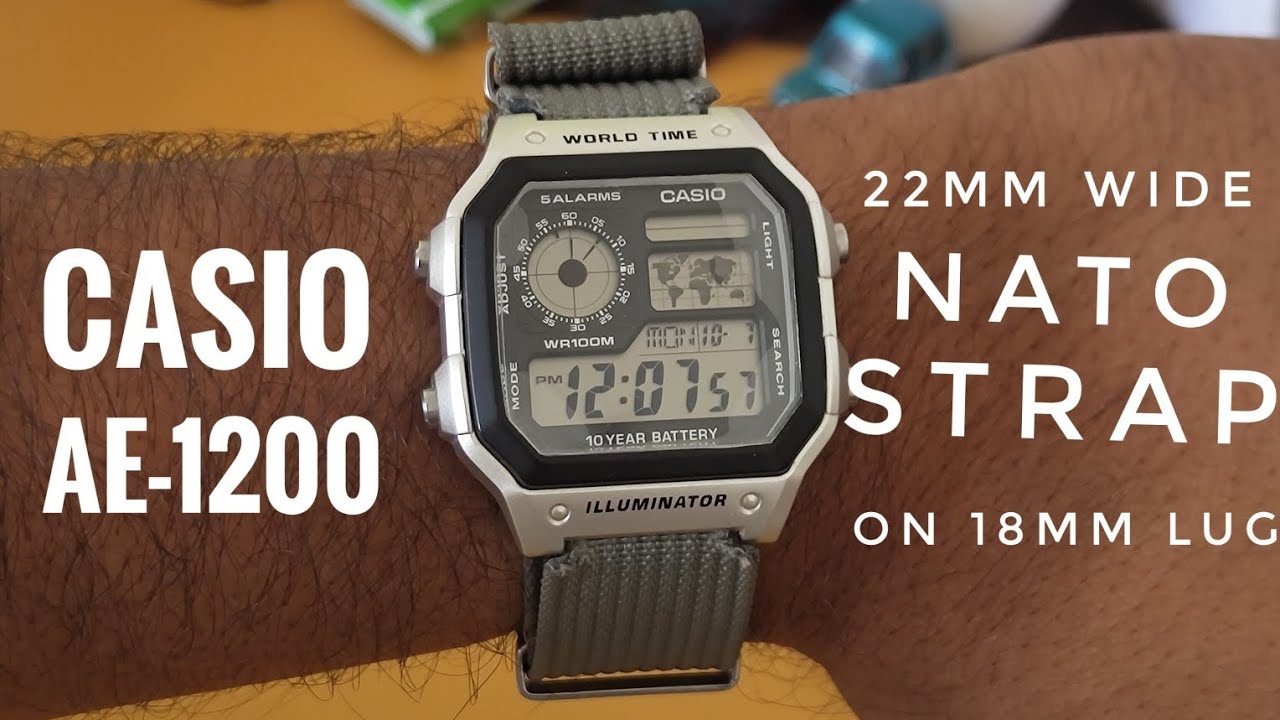 Wide Nato Strap on Casio AE-1200 / AE-1300 | How to fit wider nato strap on Casio Royale?