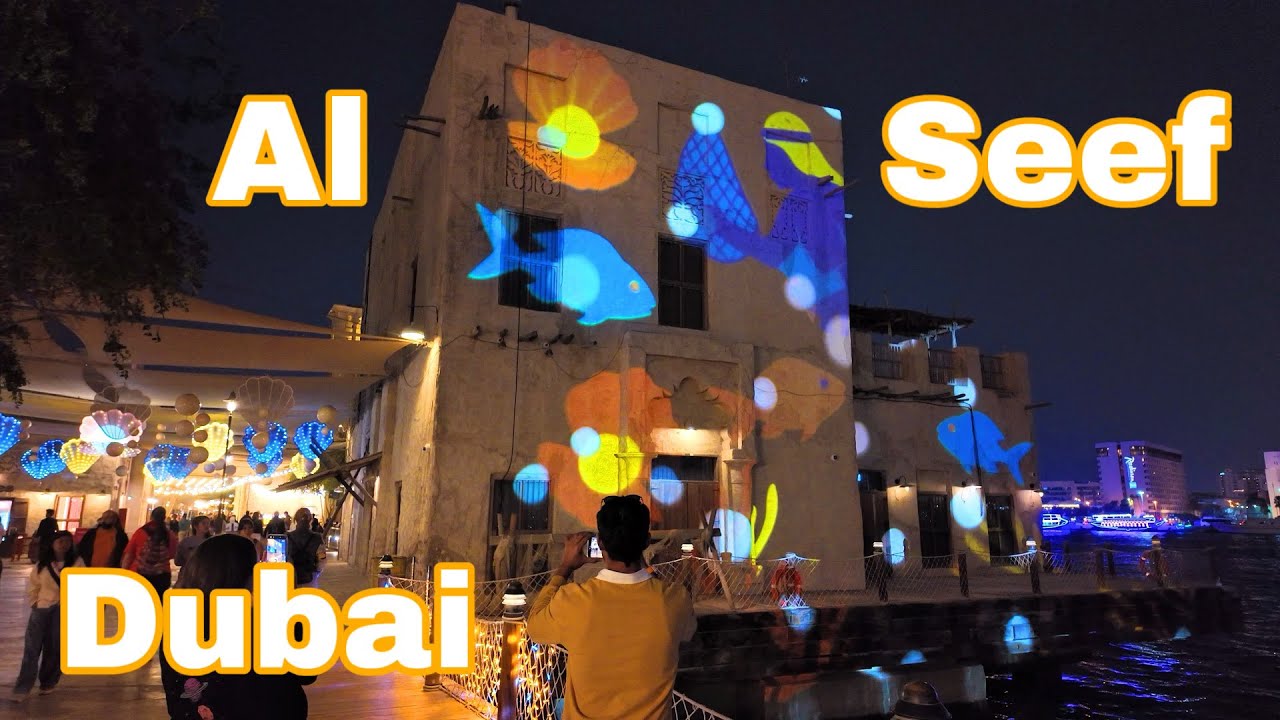 Al Seef Dubai Night Walk (4K) Lights, Souks & Creek Views