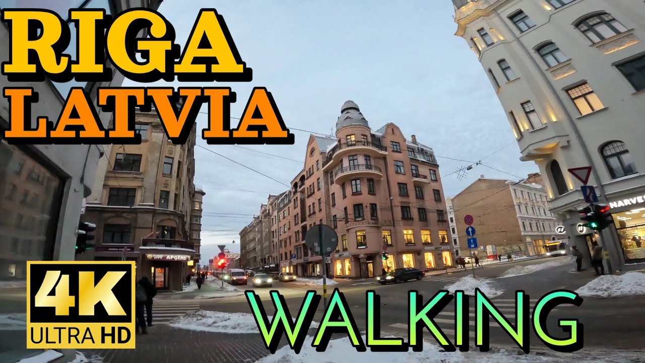 Walk on the streets of RIGA, LATVIA. // Center District. // December 2021 // 4K
