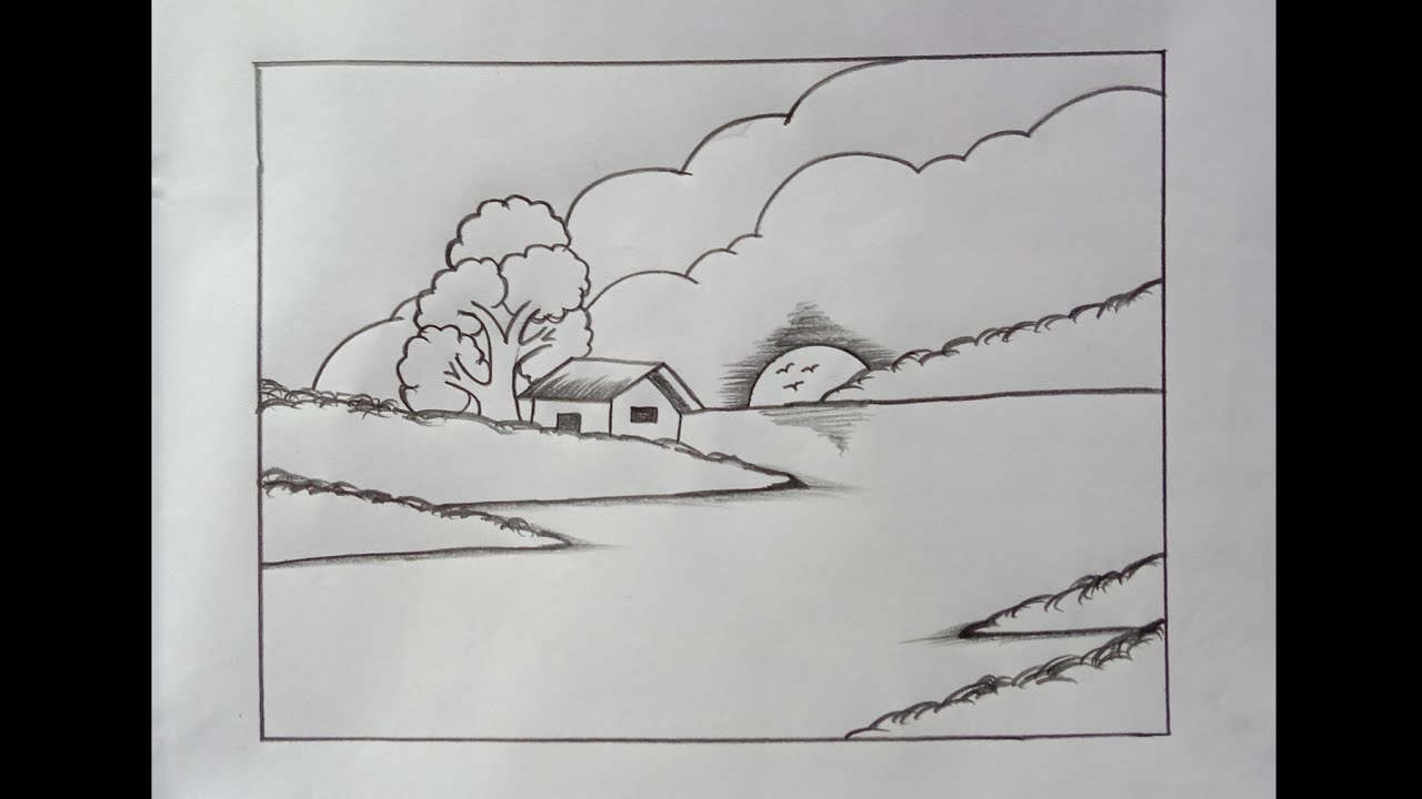 How to draw a village scenery ।। Village scenery drawing easy।। Village drawing with pencil easy