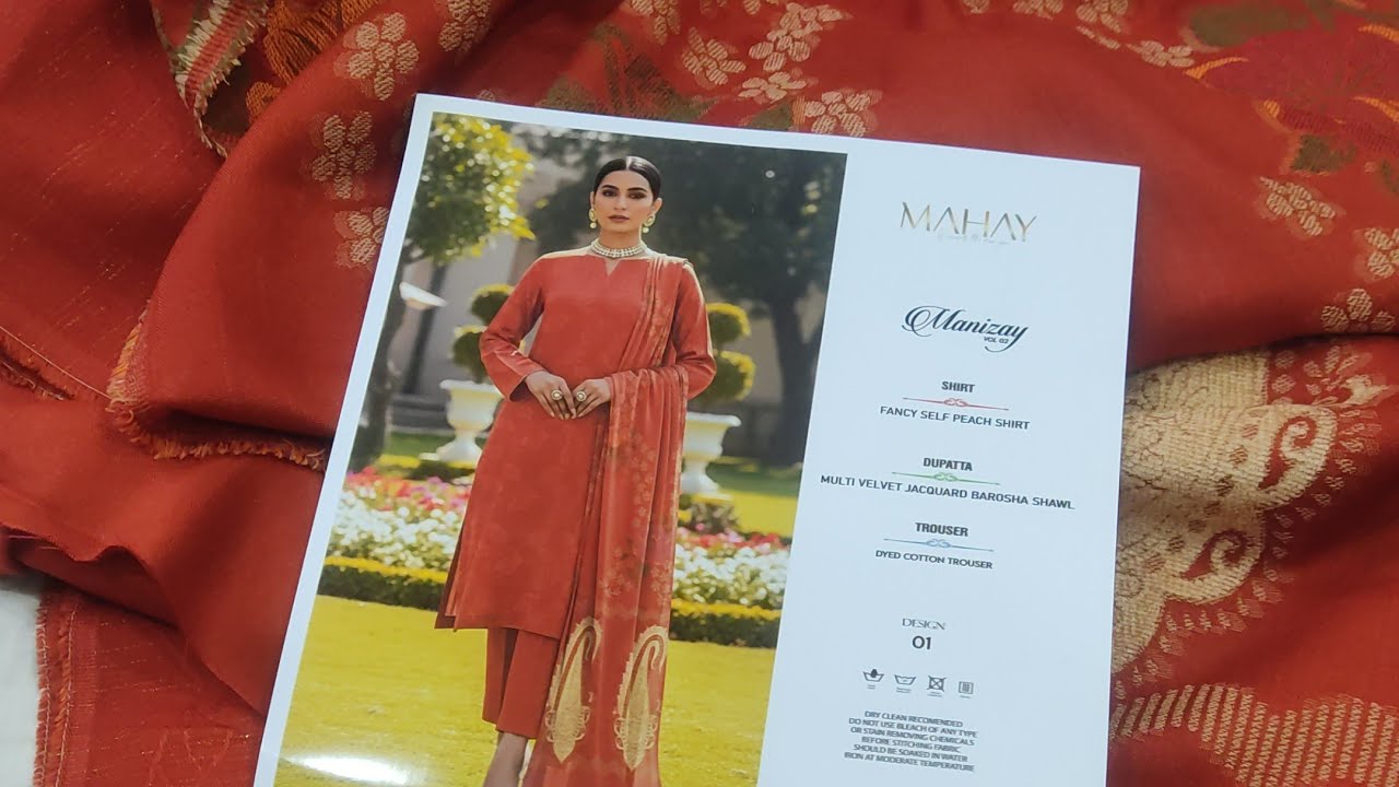 Mahay fancy self peach shirt and multi velvet Jacquard barosha shawl latest winter collection
