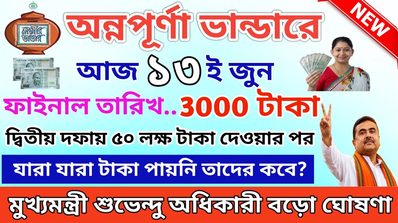 Annapurna Bhandar June Payment Date। যারা টাকা পায়নি তাদের কবে? মুখ্যমন্ত্রীর ফাইনাল ঘোষণা। 2026