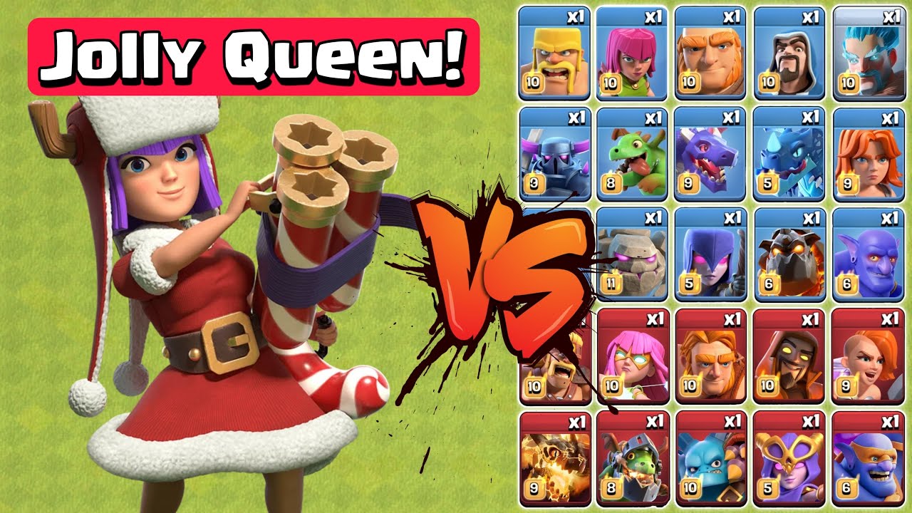 *MAX* Jolly Santa Queen Vs All Troops! - Clash Of Clans