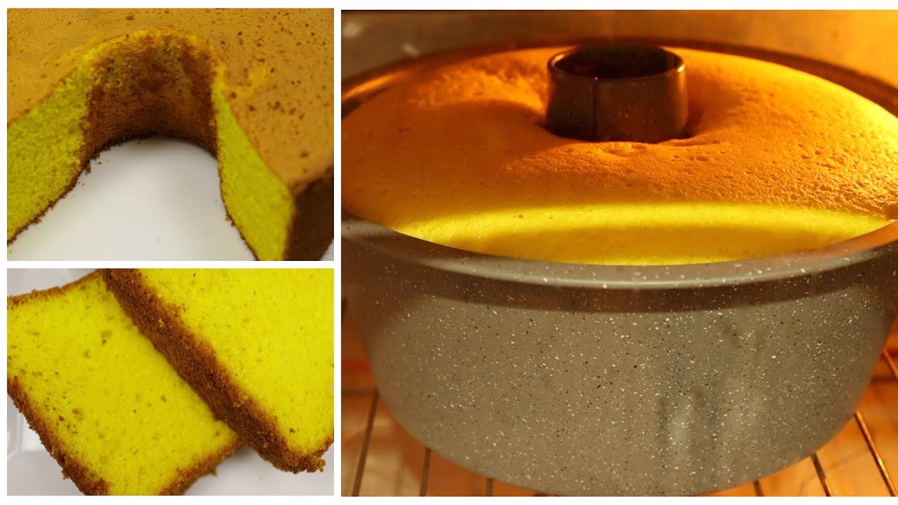كيك الشيفون الاسفنجيه .. بالفانيليا .. هشه وخفيفه وبمكونات بسيطه  chiffon cake