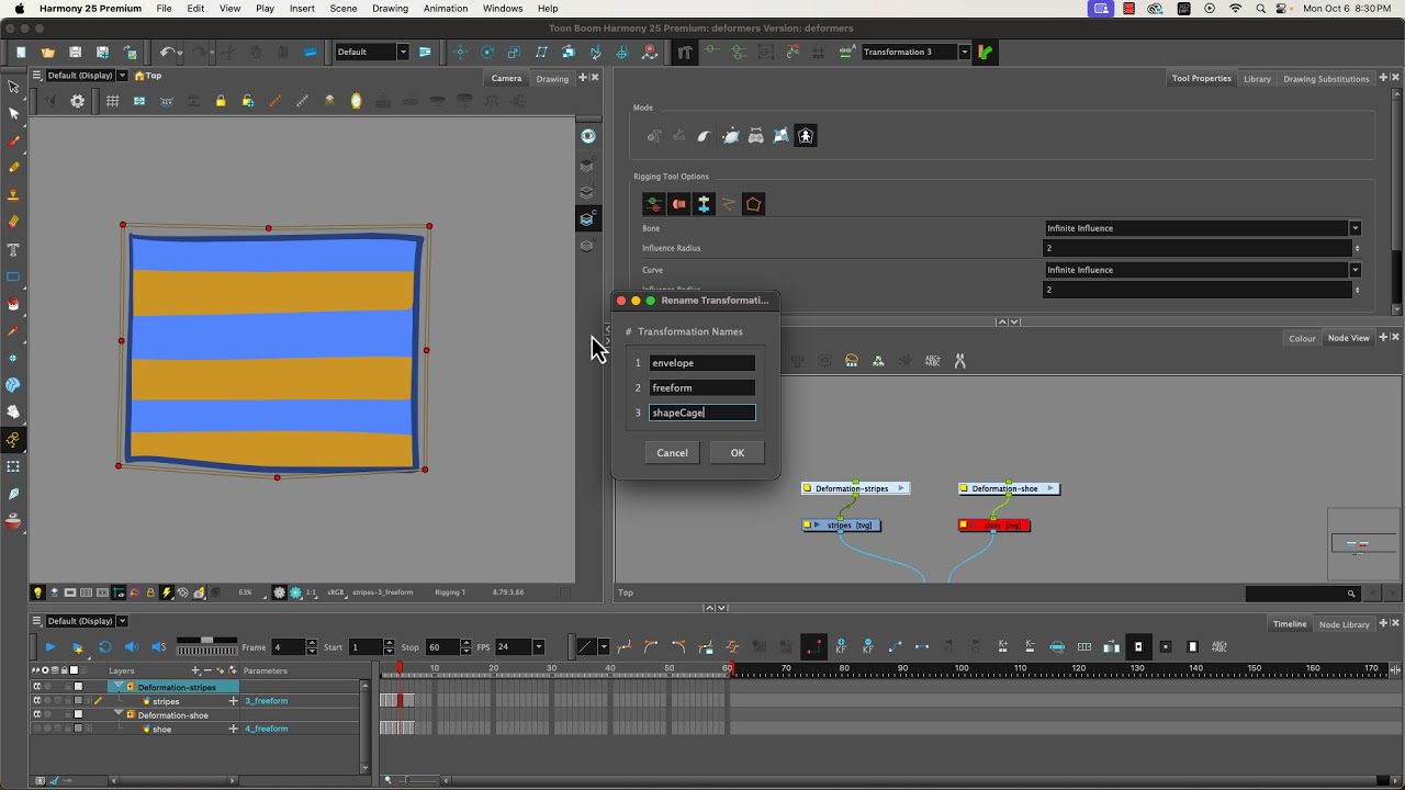 Rigging Drawing Substitutions with Different Deformers in Harmony