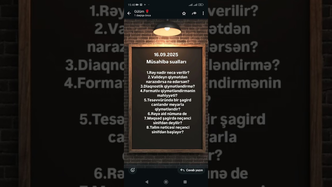 16 Sentyabr 2025 ci il Musahibə sualları 0555772174 Nəsirova Ülviyyə 