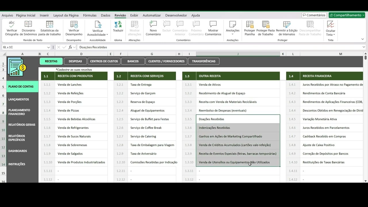 Planilha Controle Financeiro Completo para Lanchonetes e Restaurantes - Plano de Contas