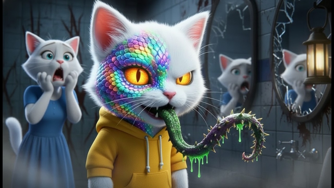 😱 Help! My Tongue Is A Snake! Kitten Licks A Rainbow Frog And Grows A Snake Tongue!  cat story
