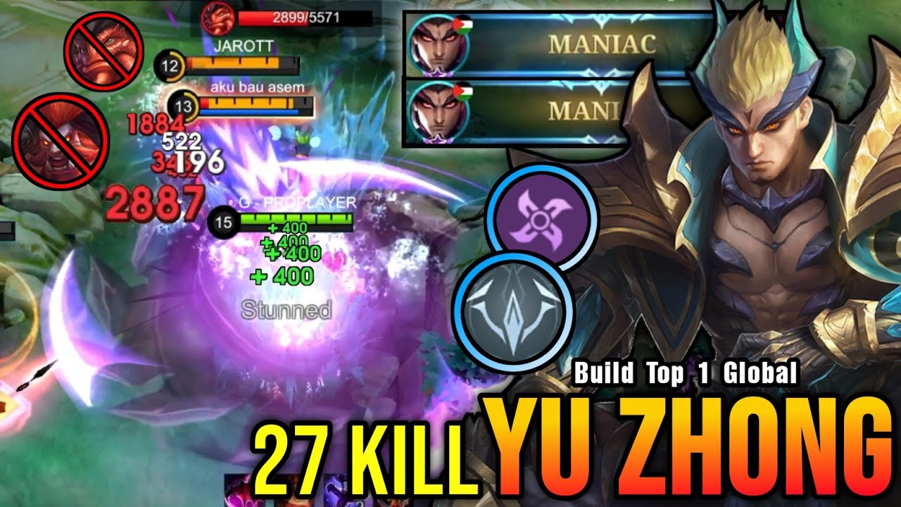 27 Kills + 2x MANIAC!! Yu Zhong The Super Beast!! - Build Top 1 Global Yu Zhong ~ MLBB