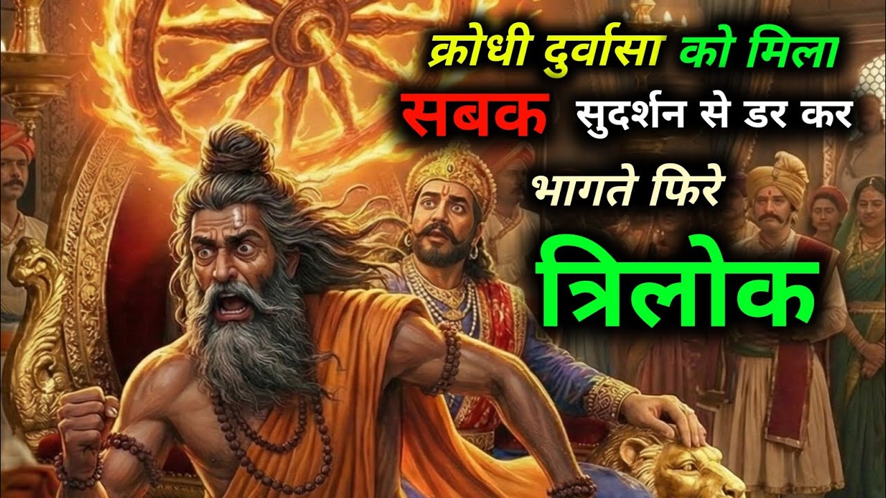 सबको श्राप देने वाले दुर्वासा को दौड़ाया सुदर्शन ने/ भागते फिरे  तीनों लोक/ पहली बार डरे दुर्वासा 