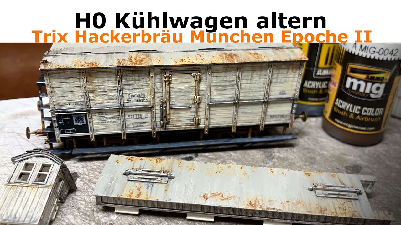 Hackerbräu Kühlwagen gealtert, neues Dach, Fenster verglast