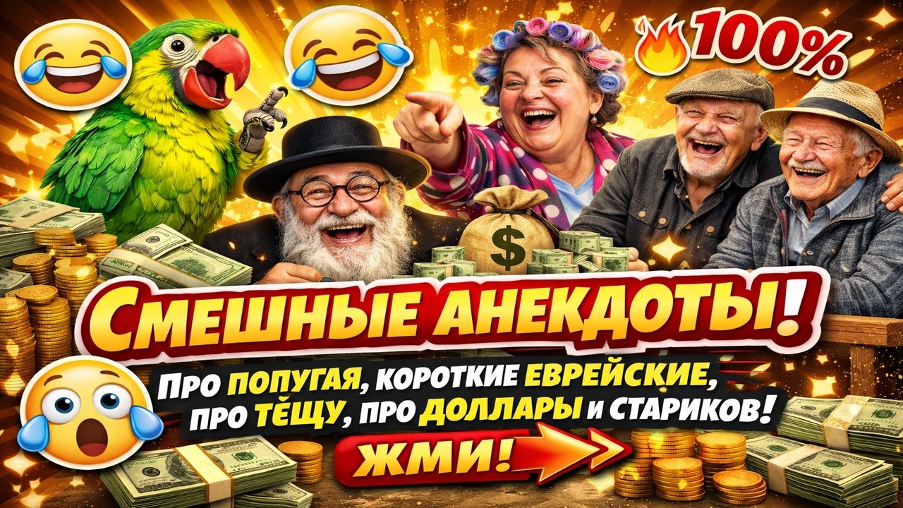 Смешные анекдоты  Про попугая, короткие еврейские, про тёщу, про доллары и про стариков на завал