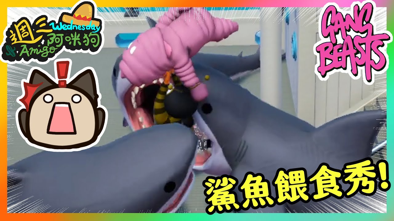 【喵哈】會爬樓梯的鯊魚我這輩子沒見過~鯊魚新地圖_萌萌小人大亂鬥Gang Beasts【週三Amigo】
