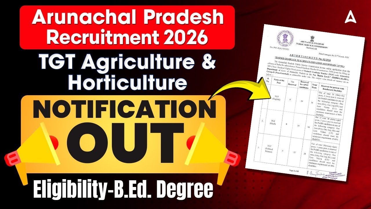 Arunachal Pradesh Recruitment 2026 | APPSC TGT Agriculture & Horticulture Notification 2026 OUT!