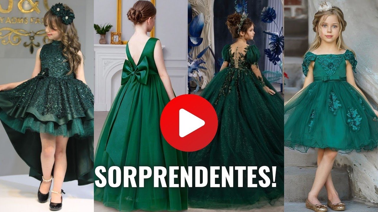 Vestidos verdes para niña elegantes 😍 green dresses for kids girls
