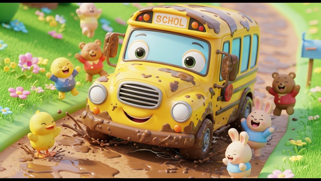 Muddy Toy School Bus Gets Stuck in the Park 🚌💦 | Kids Sing-Along Rhyme