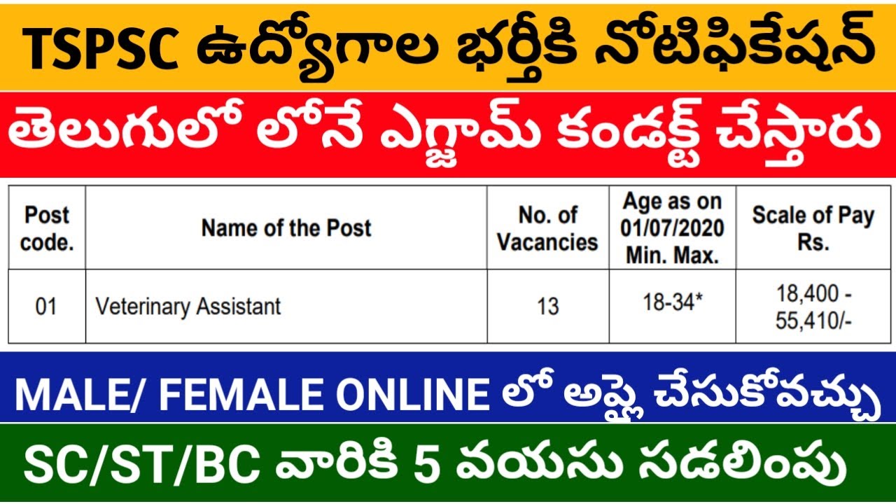 TSPSC recruitment notification 06/2020 || TSPSC 13 veterinary assistant recruitment 2020 || TSPSC