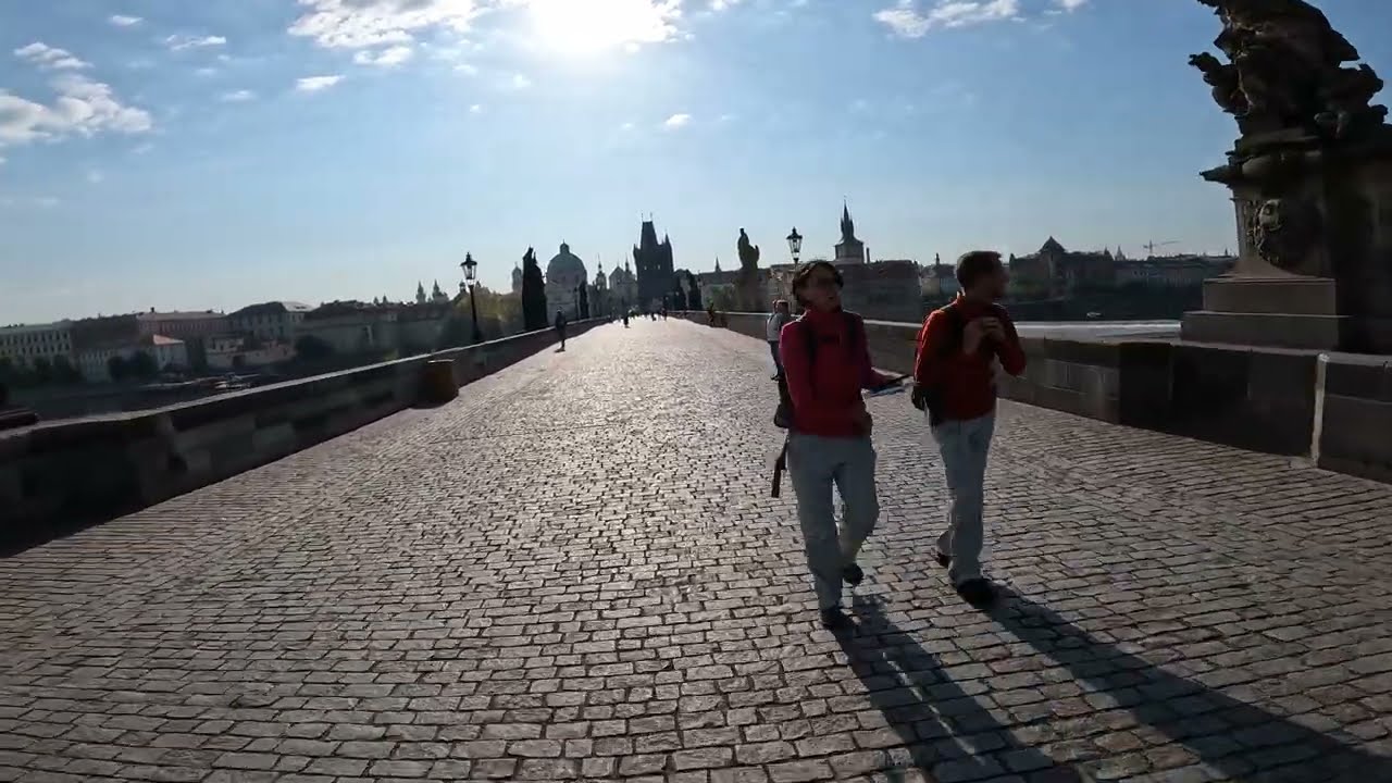 Walking across the Charles Bridge at 8:30am