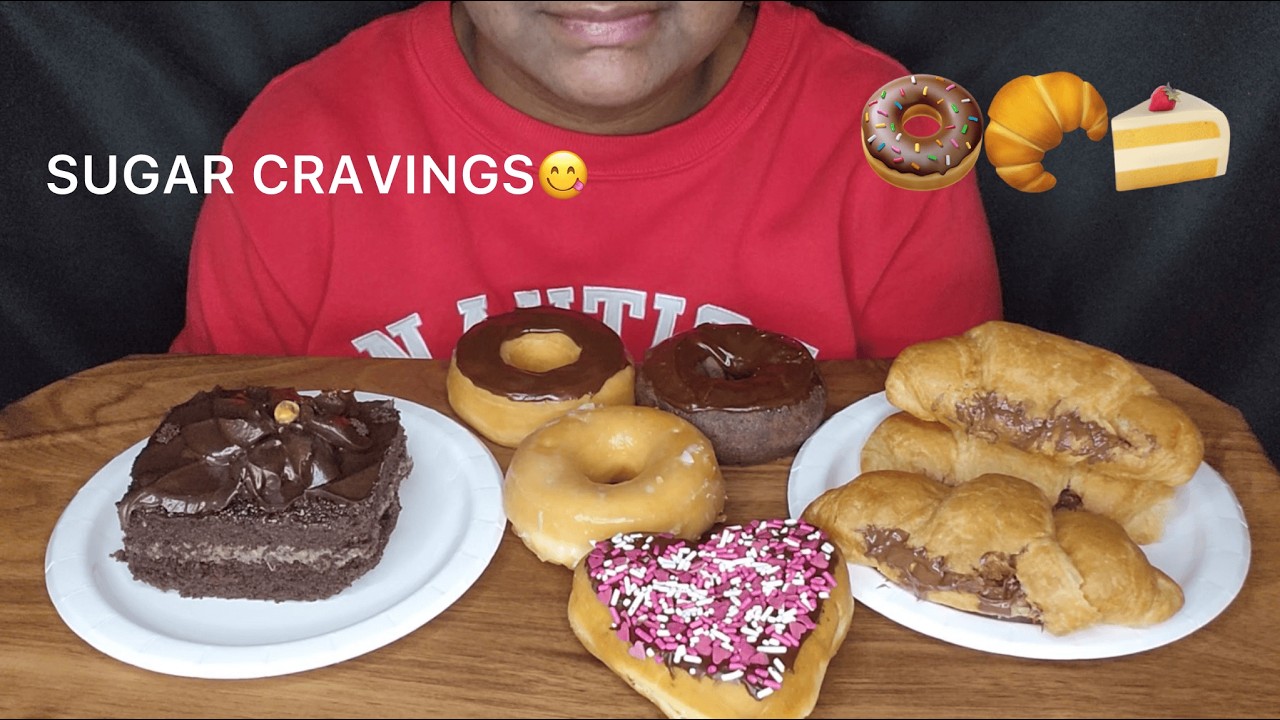 EATING DONUTS , CHOCOLATE CROISSANT AND DUBAI CHOCOLATE CAKE | MUKBANG