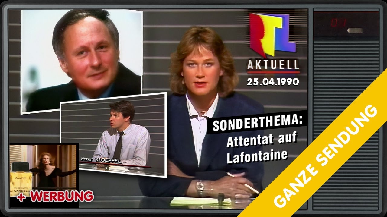 RTL aktuell mit Peter Kloeppel vom 25.04.1990 (Attentat Lafontaine) + Werbung