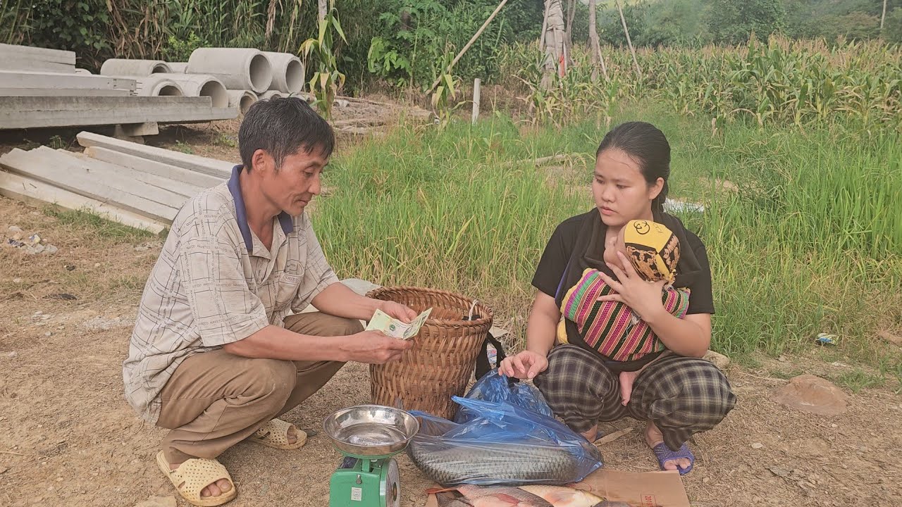 single mother catches fish to sell for money - raising a child alone
