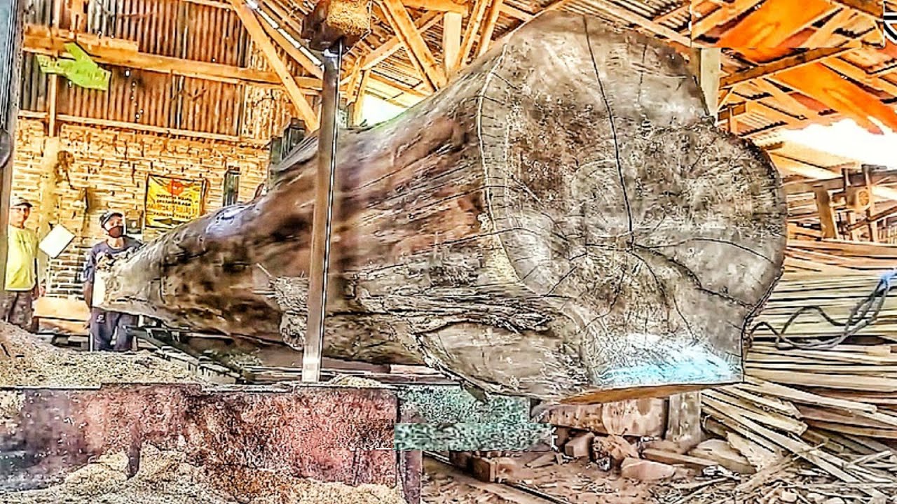 Skilled Processing Turns a Damaged Teak Log into a Perfect Teak Beam 🌳🌲