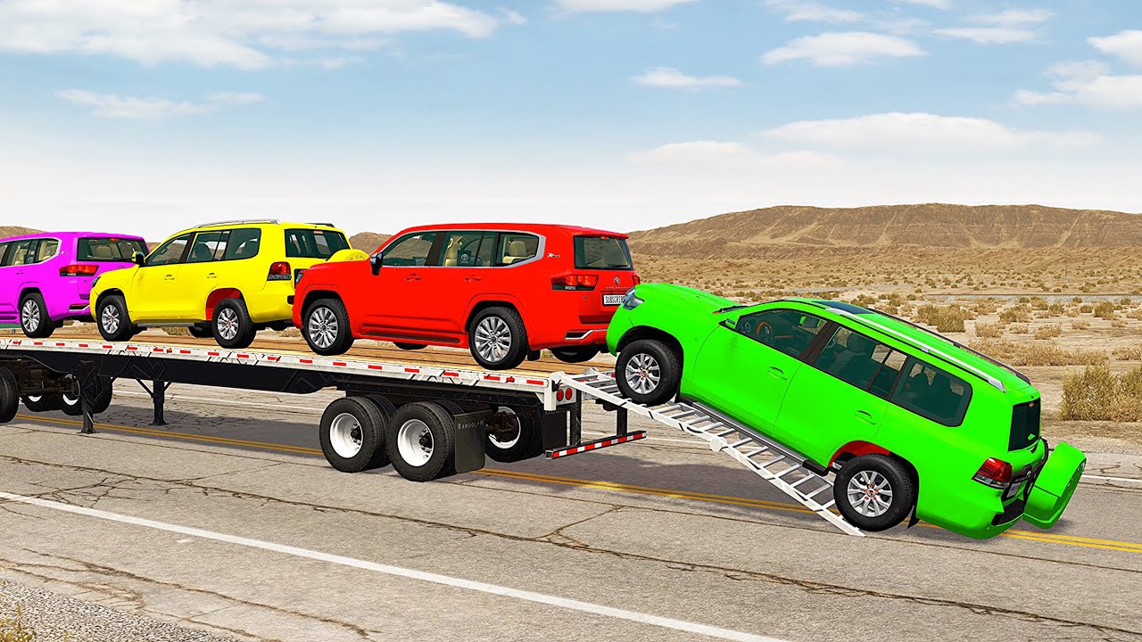 Грузовик с платформой Маккуин | Перевозка на грузовике — Выбоина против машины № 441 — BeamNG.Drive