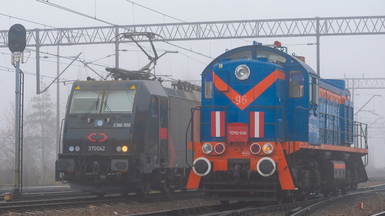 Mglista Dąbrowa Górnicza Towarowa i lokomotywy Kolpremu | Czarny 186 930, M62M-018 i inni