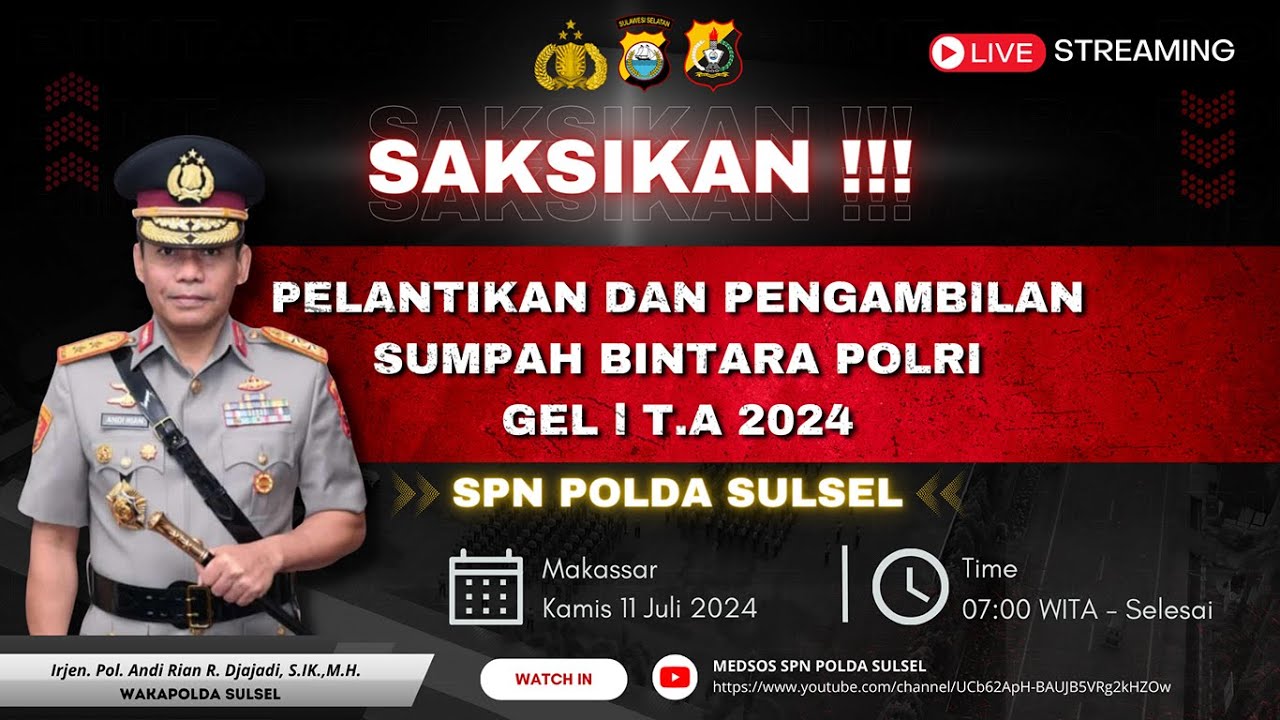 Pelantikan dan pengambilan sumpah bintara polri gelombang I T.A 2024 SPN POLDA SULSEL
