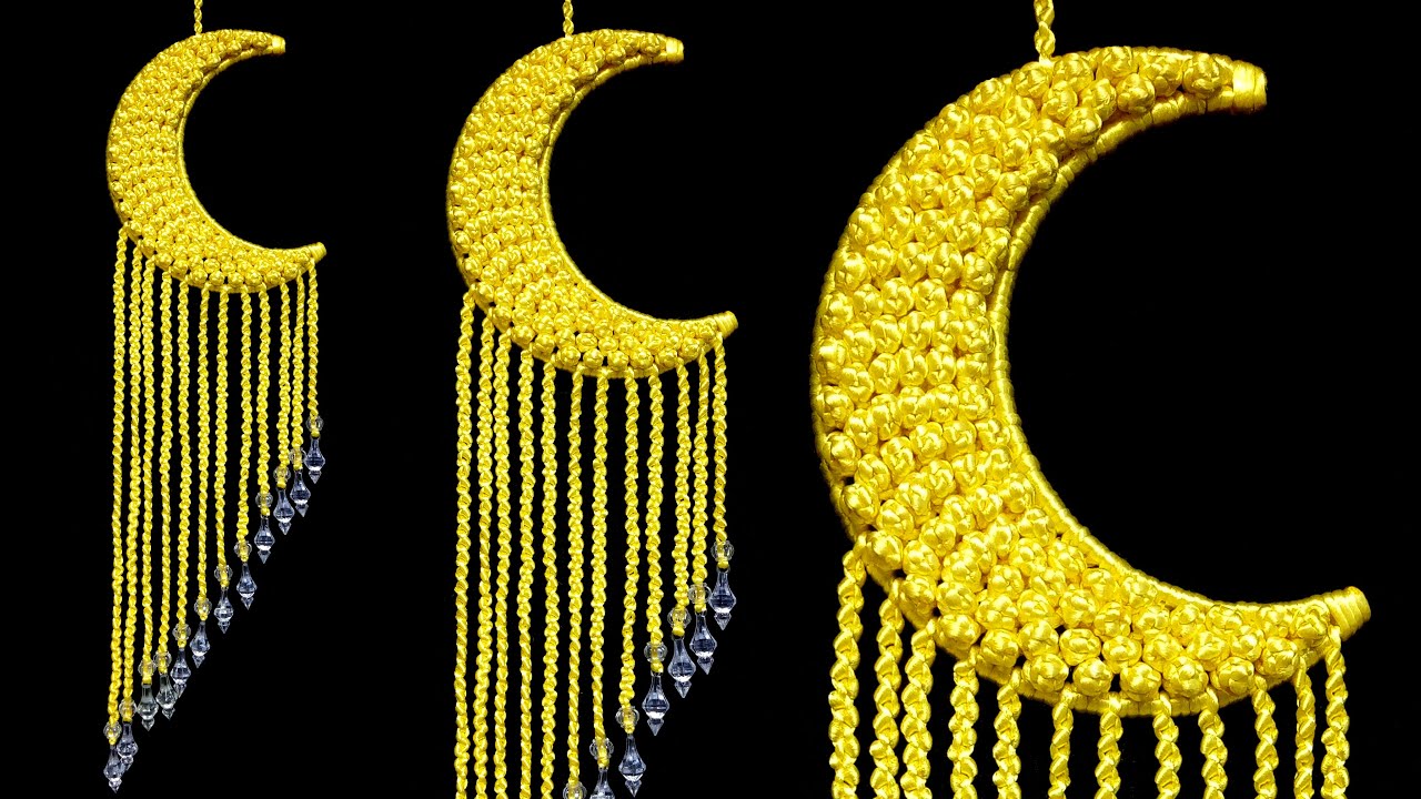 How to make CRESCENT MOON🌙 wall hanging Dream Catcher || Room Decor Ideas | DIY Macrame Wall Hanging