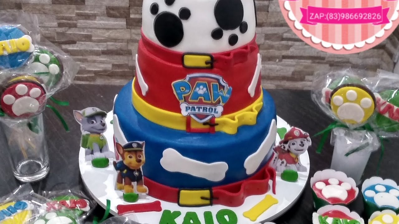 Bolo patrulha canina glacê mármore 3 andares