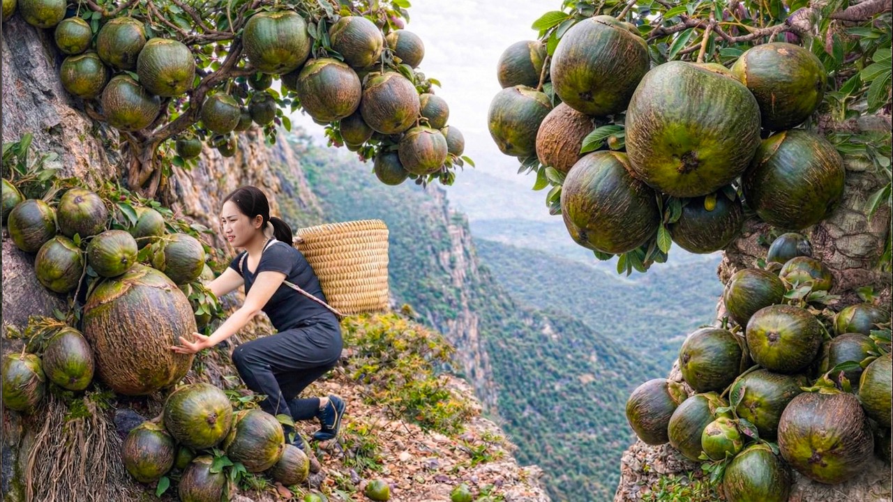 Harvesting Giant Wild Sugar Palm on a Deadly Cliff | Hidden Mountain Fruits Nobody Knew Existed