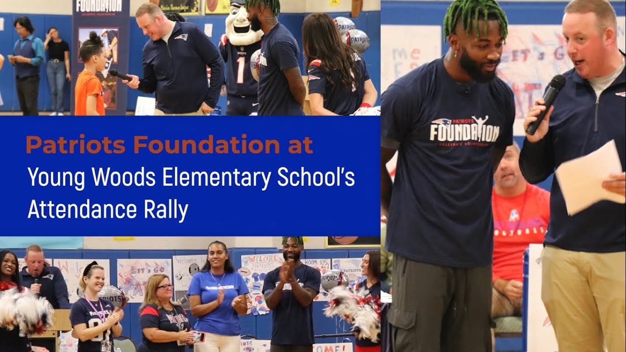 Patriots Attend Attendance Rally at Young Woods Elementary School