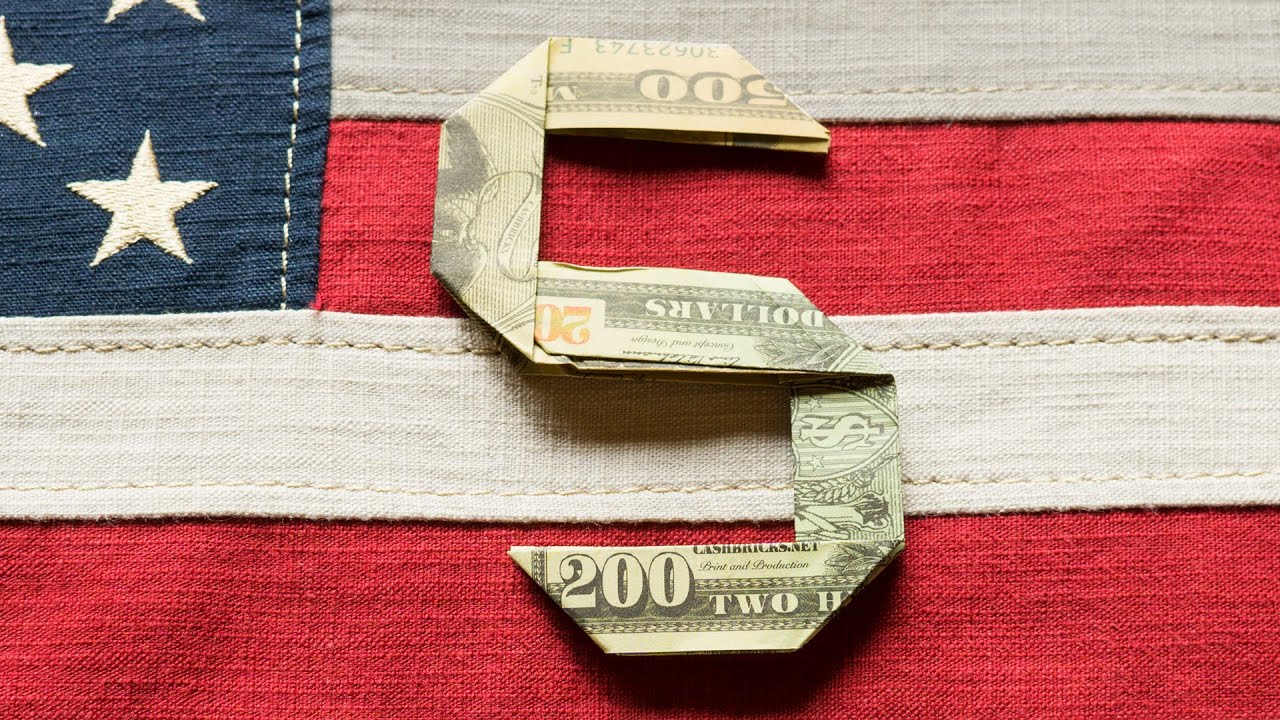 Dollar origami NUMBER 5 - how to fold numbers out of money # 5/10