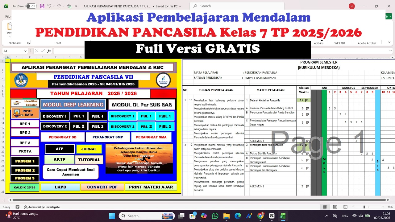 Perangkat Pembelajaran Mendalam PENDIDIKAN PANCASILA Kelas 7 TP 2025-2026