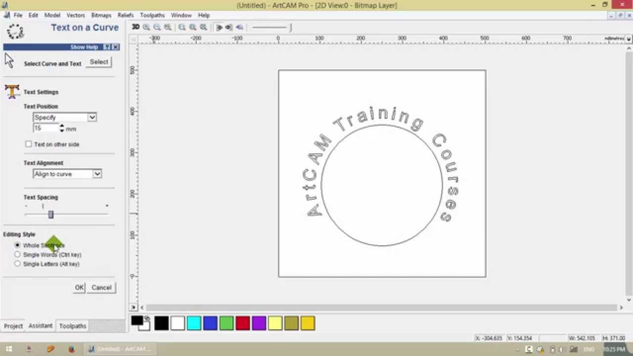 10  عمل إلتفاف للنصوص حول  شكل أو كيرف   ArtCAM 2008
