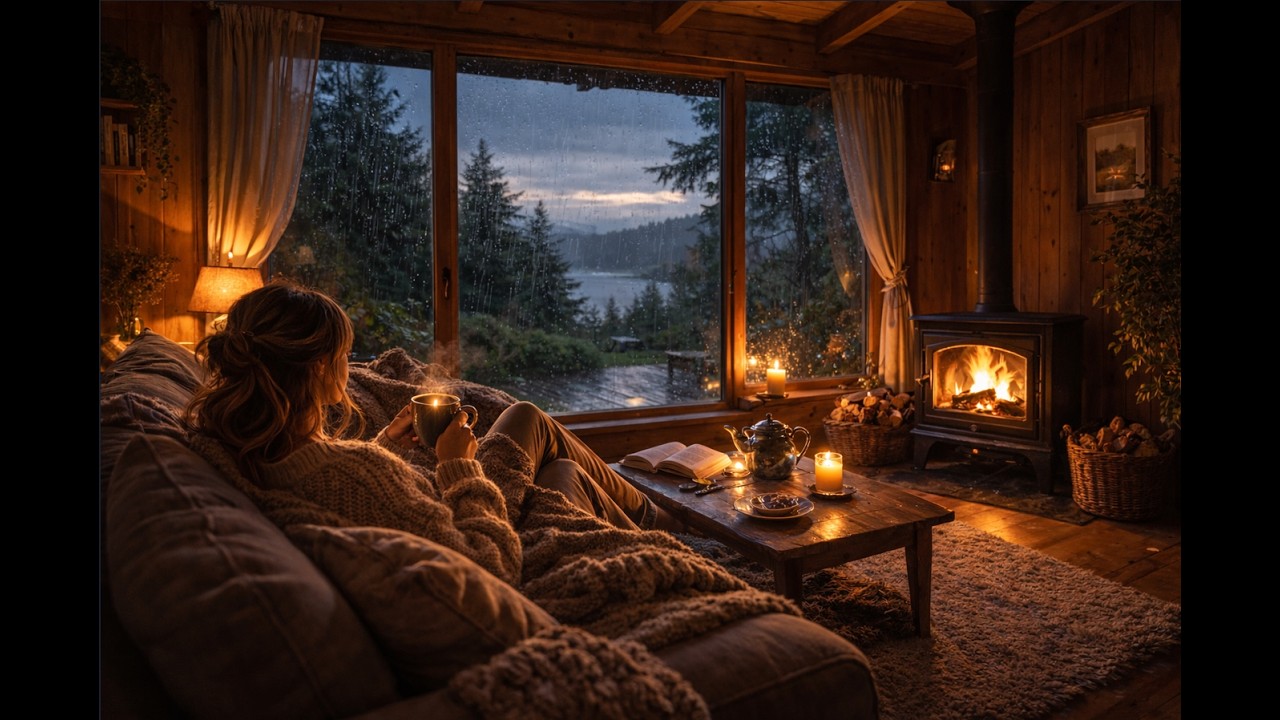 Sonido de lluvia, truenos y madera quemándose. Sonido relajante para dormir