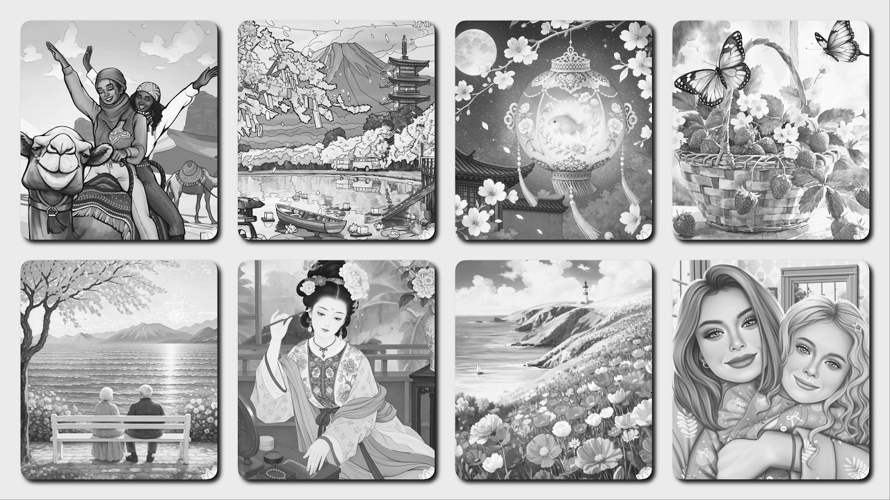 Zen Color by Number app Cherry Blossoms Camels Mom Daughter Love Calm Collage Special #coloring