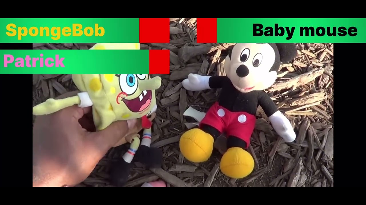SpongeBob and  Patrick vs baby mouse made by @spongeplushisies 