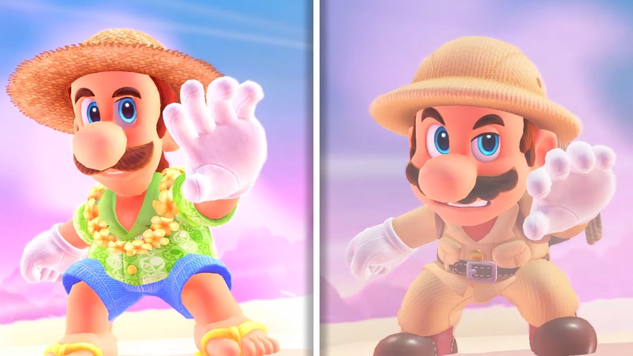 Super Luigi Odyssey vs Super Mario Odyssey Splitscreen Race - Luncheon Kingdom